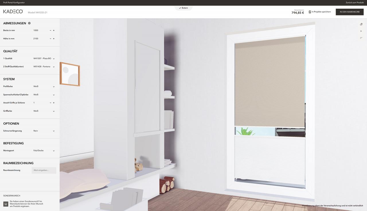 Kadeco 3D Sicht- und Sonnenschutz Konfigurator [redPlant Realtime Studio]