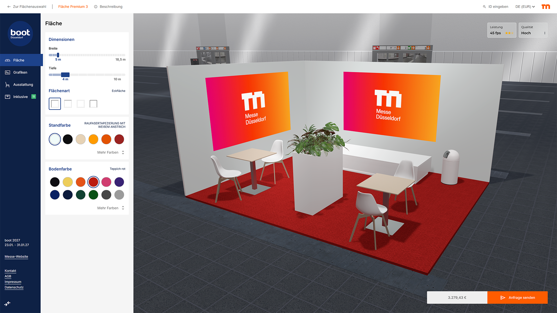konfigurator webgl roter Stand messe duesseldorf serviceflaechen