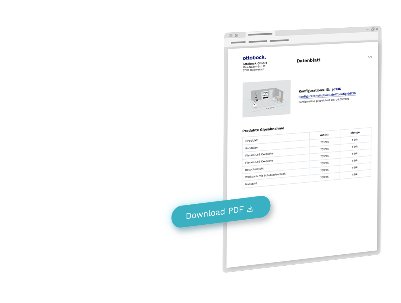 webgl planungstool datenblatt generierung ottobock
