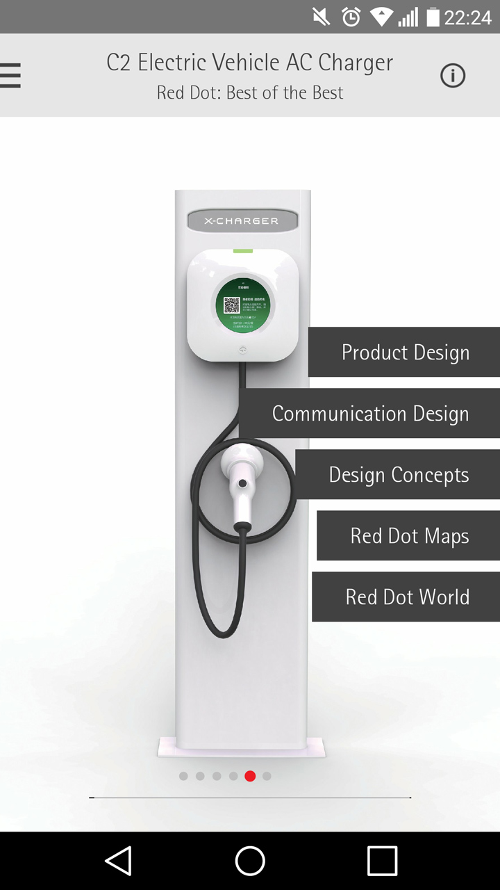 praesentation native app product of the day electric vehicle charger main menu red dot