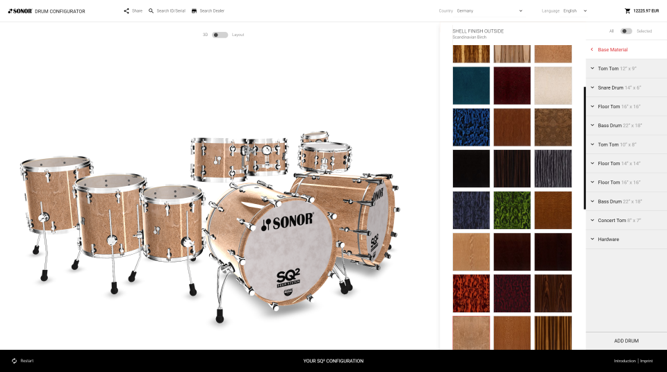 WebGL 3D Konfigurator - Sonor Drum Configurator [redPlant Realtime Studio]